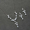 Leaf Brass Clear Cubic Zirconia Pendant Necklace & Stud Earrings Sets FS-WG2ED9F-01-5