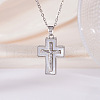 Brass Pave Natural White Shell Religion Jesus Cross Pendant Necklaces for Women FS-WGAAB84-02-1