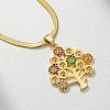 Brass Micro Pave Colorful Cubic Zirconia Tree Pendant Necklaces for Women FS-WG3591E-01-2
