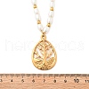 304 Stainless Steel & Plastic Pearl Teardrop with Tree Pendant Necklaces for Women NJEW-U051-01G-3