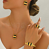 Rectangle Stainless Steel & Plastic Bracelets & Earrings & Necklaces & Rings Sets for Women GF9745-1-4