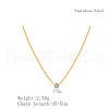 Simple Stainless Steel Pave Clear Cubic Zirconia Flat Round Pendant Necklaces for Women Daily Wear DS3684-2-3