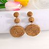 Flat Round Alloy Raffia Dangle Stud Earrings FS-WG4F3C4-02-1