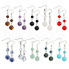 10 Pairs 10 Style Natural Mixed Gemstone Round Beaded Dangle Earrings EJEW-AN0002-06-1