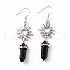 Natural Obsidian Bullet with Sun Dangle Earrings EJEW-I276-01P-10-2