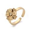 304 Stainless Steel Clover Open Cuff Rings for Women RJEW-A052-05G-4