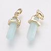 Brass Natural Amazonite Double Terminated Pointed Pendants KK-G343-11L-02G-2
