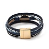 Vintage Leather Bracelet with European and American White Crystal Inlaid Diamonds - Magnetic Buckle. ST9024758-2
