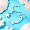 Adjustable Natural Cowrie Shell & ABS Plastic Imtation Pearl Beaded Braided Bead Bracelets for Women BJEW-JB11870-1