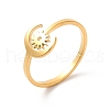 Ion Plating(IP) 304 Stainless Steel Moon & Sun Open Cuff Ring for Women RJEW-K245-33G-3