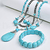 Teardrop Synthetic Turquoise Pendant Necklaces & Dangle Earrings & Stretch Bracelets Sets FS-WGCD8C0-01-4