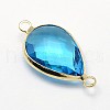 Golden Tone Brass Glass Teardrop Links connectors GLAA-J010A-HF19-G-3