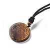 Natural Gemstone Flat Round with Hexagon Pendant Necklace with Nylon Cord for Women NJEW-P274-05-3