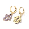 Hamsa Hand Real 18K Gold Plated Brass Dangle Hoop Earrings EJEW-L268-040G-03-2
