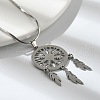 Bohemian 304 Stainless Steel Snowflake Woven Web/Net with Feather Pendant Necklaces NJEW-P327-07P-A-2