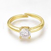 Brass Micro Pave Clear Cubic Zirconia Solitaire Rings RJEW-N031-13G-1