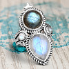 Teardrop & Oval Bohemian Style Zinc Alloy with Resin Imitation Moonstone/Rhinestone Finger Rings FS-WGFB6C4-02-1