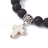 Natural Lava Rock Round Beaded Stretch Bracelet BJEW-JB09744-02-3