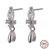 Rhodium Plated 925 Sterling Silver Stud Earring Findings STER-F048-34P-6