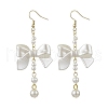 304 Stainless Steel ABS Plastic Imitation Pearl Bowknot Dangle Earrings EJEW-JE06412-2