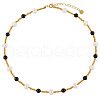 Natural Freshwater Pearl & Round Natural Black Obsidian Beaded Necklaces for Women UY6642-4