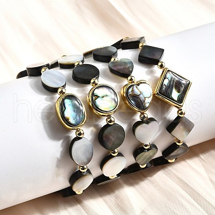 Abalone Shell Beads Stretch Bracelets BJEW-D315-03G-1