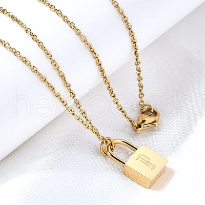 304 Stainless Steel Rolo Chain Pendant Necklaces NJEW-S444-01G-16-1
