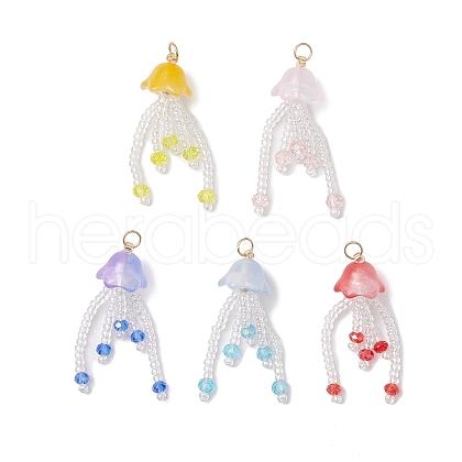 Glass Seed Beaded Jellyfish Pendants PALLOY-MZ00707-1