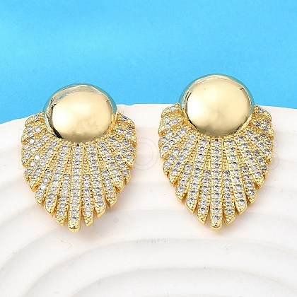 Brass Clear Cubic Zirconia Flat Round Stud Earrings EJEW-C147-03G-1