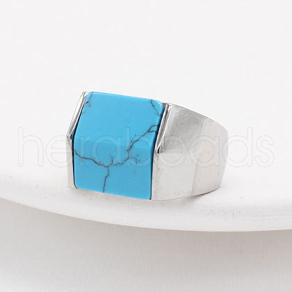 Rectangle Synthetic Turquoise Finger Ring FIND-PW0021-08E-P-1