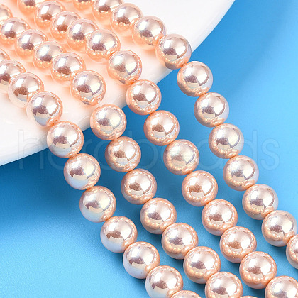 UV Plating Pearlized Glass Pearl Beads Strands GLAA-F128-01B-T7-1