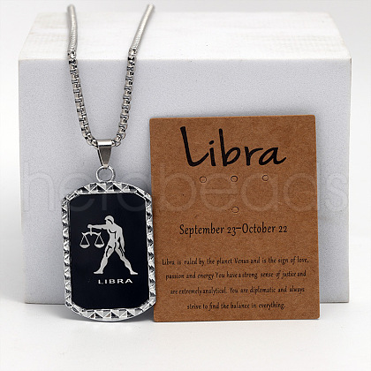 Rectangle with Twelve Constellations Pattern Alloy Pendant Necklaces WGEC014-07-1