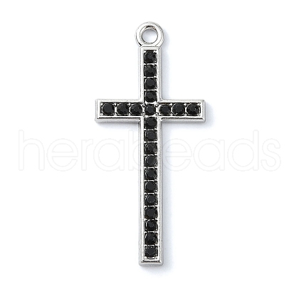 Rack Plating Alloy with Black Rhinestone Pendants FIND-Z051-04P-02-1