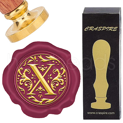 Brass Wax Seal Stamps with Wood Handle AJEW-WH0412-0257-1
