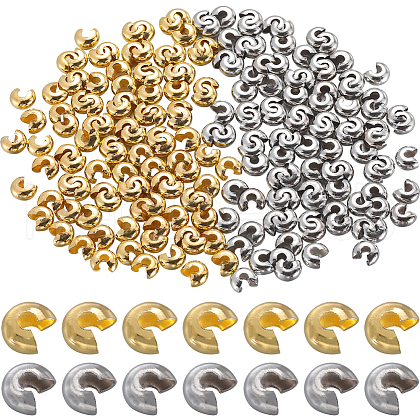 SOFPLATE 200Pcs 2 Colors Brass Crimp Beads Covers KK-SP0001-89-1