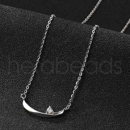 925 Sterling Silver Pave Clear Micro Pave Cubic Zirconia Boat Pendant Necklaces for Women NJEW-D315-02P-1