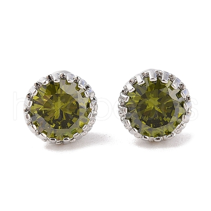 Rack Plating Brass Pave Single Cubic Zirconia Stud Earrings EJEW-I304-02P-01-1