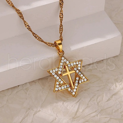 304 Stainless Steel Micro Pave Clear Cubic Zirconia Pendant Necklaces for Women NJEW-U047-01B-G-1