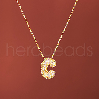Brass Micro Pave Clear Cubic Zirconia Initial Pendant Necklaces for Women FS-WGDC51D-03-1