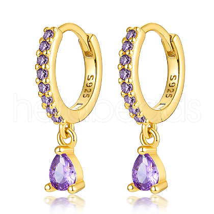 925 Sterling Silverr Micro Pave Cubic Zirconia Geometric Teardrop Hoop Earrings JL9080-7-1