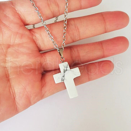 Natural Howlite Cross Pendant Necklace FS-WGC9DE4-10-1