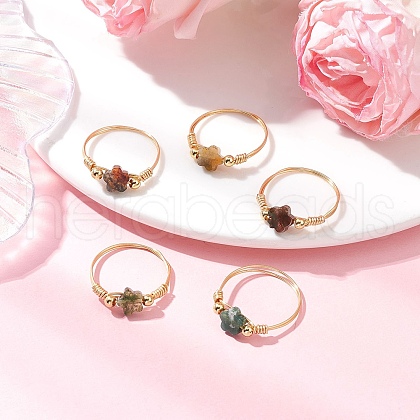 Natural Indian Agate Rings RJEW-JR00895-1