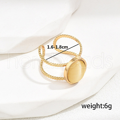 Stylish Stainless Steel Cat Eye Oval Open Cuff Ring for Women Vacation Gift TD2931-2-1
