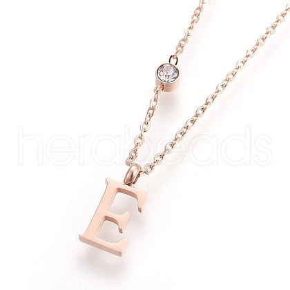 (Jewelry Parties Factory Sale)304 Stainless Steel Initial Pendant Necklaces NJEW-G321-04RG-E-1