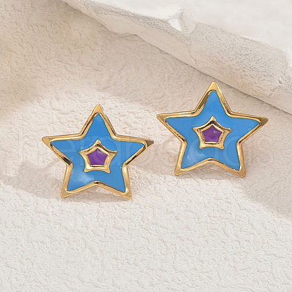 Stylish Stainless Steel Enamel Star Stud Earrings PV8207-2-1