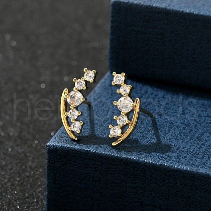 Nuggets Brass Micro Pave Clear Cubic Zirconin Stud Earrings EJEW-D318-13G-1