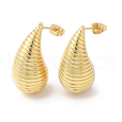 Rack Plating Brass Teardrop with Stripe Stud Earrings EJEW-R150-03G-1