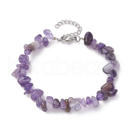 Natural Amethyst Chips Beaded Bracelet BJEW-JB09686-01-1