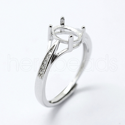 Anti-Tarnish Rhodium Plated 925 Sterling Silver Finger Ring Components STER-G027-17P-1