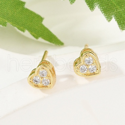 Clear Cubic Zirconia Heart Stud Earrings EJEW-K093-24G-1
